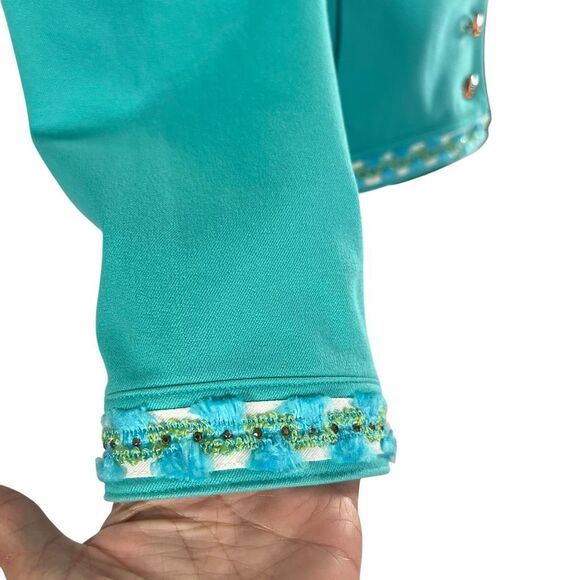 St. John's Sport Cotton Blend Teal Blue Button Up Jacket Embellished Detail Smal - Picture 7 of 11